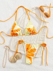 Two-Piece Floral Triangle Bikini Set, Floral Bikini Top, Bright and Fun, Adjustable Straps, Comfortable Fit, Women's Beach Pool Swimwear