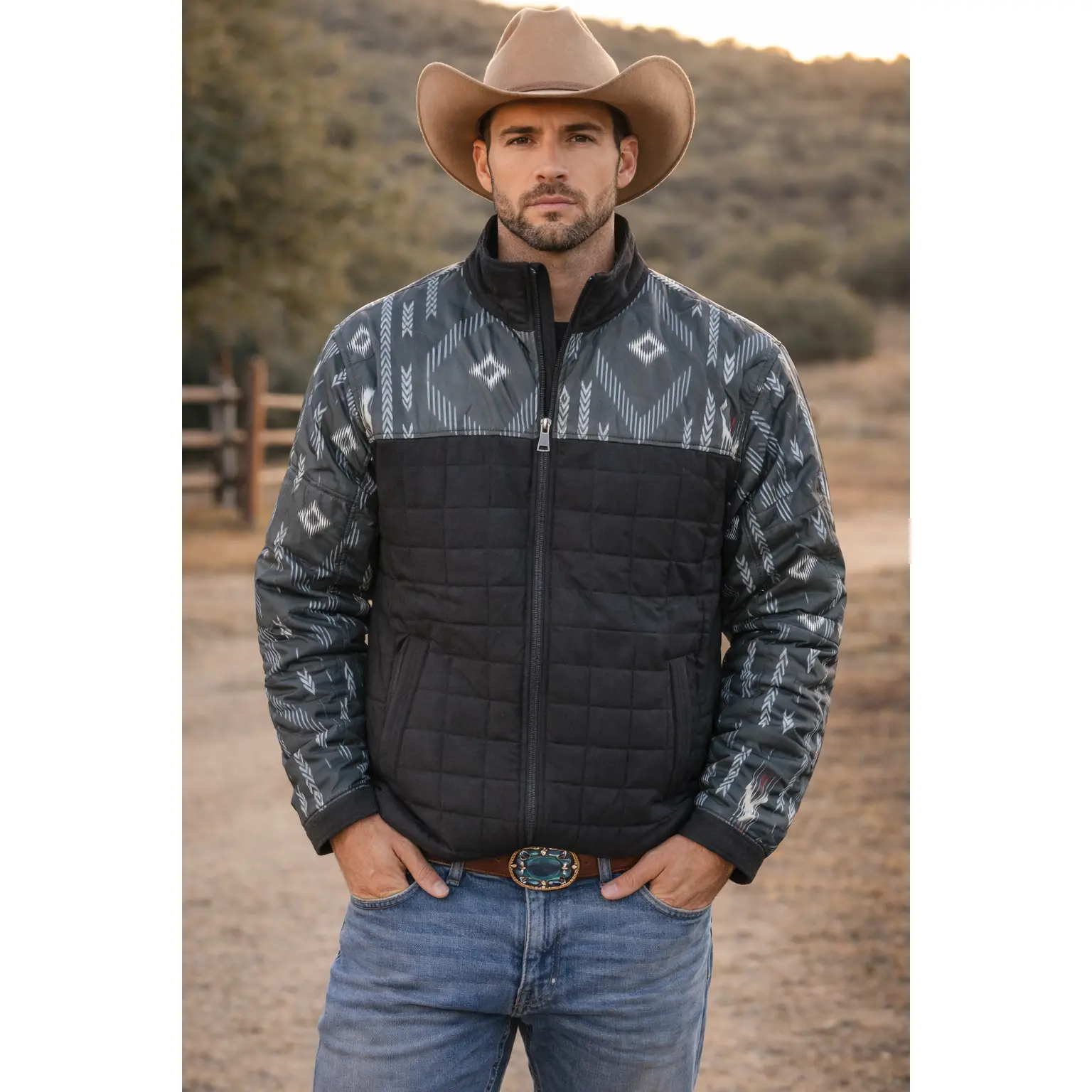 Men's Western Quilted Jacket with Southwestern print. M-24730