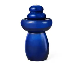 Glitzhome 22"H Zen-Style Cobalt Pebbles Outdoor Ceramic Founta