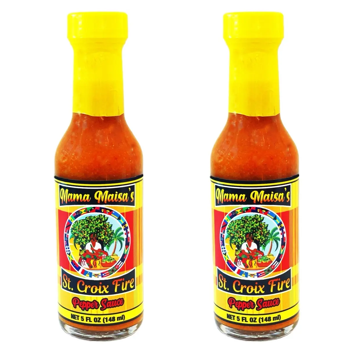 Mama Maisa's St. Croix Fire Pepper Sauce (10 Fl oz. - 2 bottles). Bold Caribbean Flavor with Scotch Bonnet Peppers and Curry