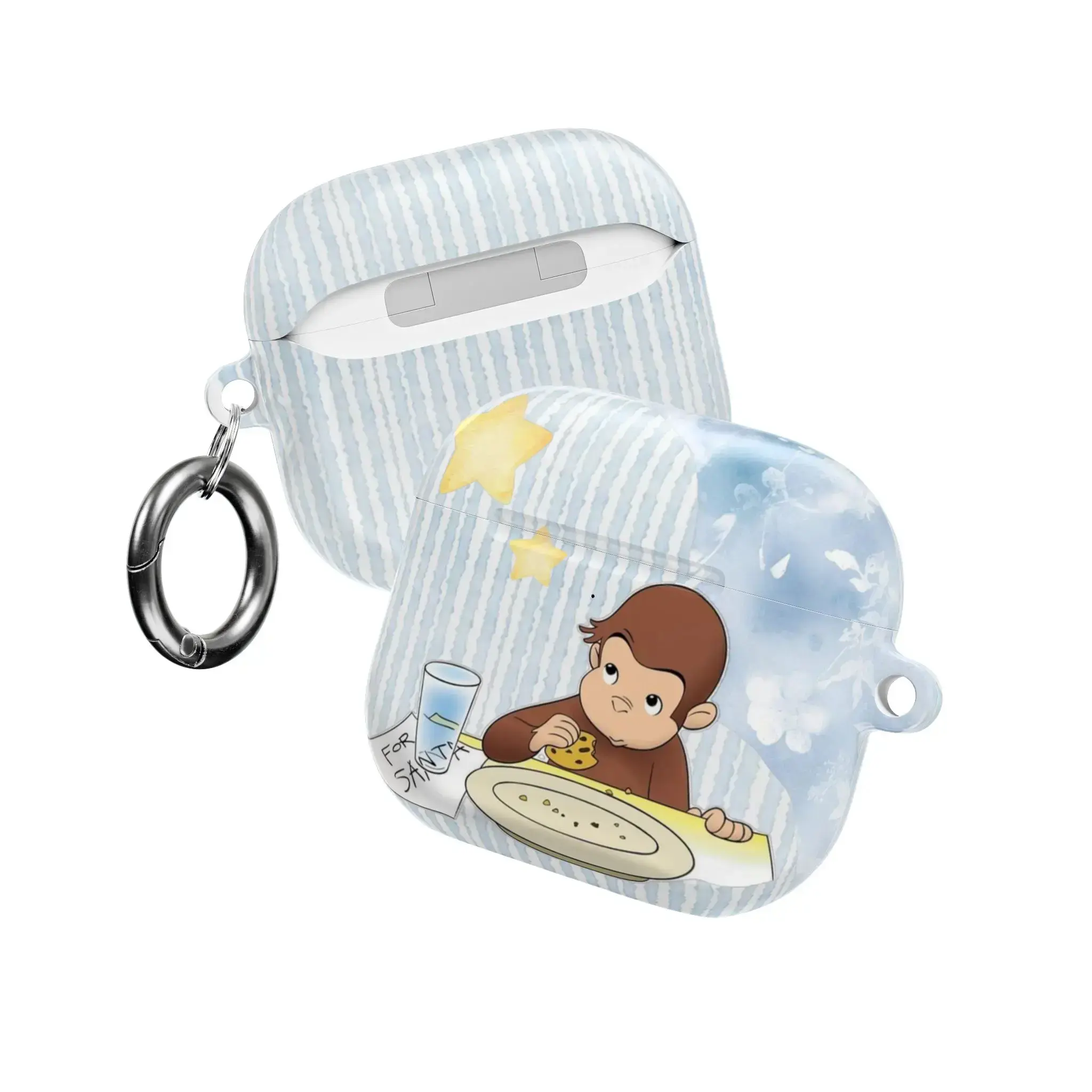 Cute Curious Monkey AirPods Case Eating Cookies for AirPods 1 2 3 4, AirPods Pro 1 2 3, Funny Cartoon Snack Aesthetic Earbuds Cover, Kawaii Blue Protective Case, Adorable Cookie Lover Gift for Her