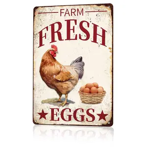 Farm Fresh Eggs Metal Sign 12x8 In Aluminum, Vintage Watercolor Chicken Coop Tin Sign for Farm, Yard, Kitchen Decor, Retro Farmhouse Wall Art