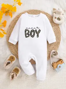 Newborn Spring Summer Long Sleeve Onesie, Unisex Baby Clothes, Cute Camouflage Letter Print, Fun Crawling, Mom's Little Boy Design