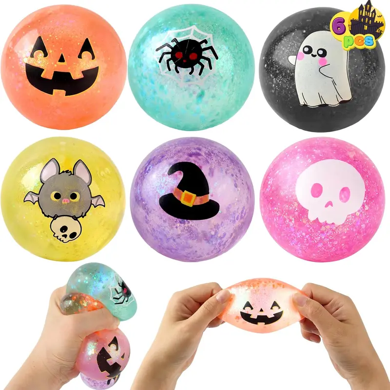 JOYIN 6 PCS Halloween Glitter Stress Balls, Slow Rising Squishy Toys, Anxiety Relief Squeeze Balls, Sensory Toy for Kids Teens, Party Favors, Trick or Treating, Classroom Prize, Birthday Gifts