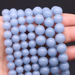Natural  AA Blue Angel Gemstone Smooth Round Loose Beads For DIY Jewelry Making Desig Handmade Crafts Bracelet, Necklace, Earrings AAA Quality 15.5 Inches Long, Semi Precious Stone, Spacer beads