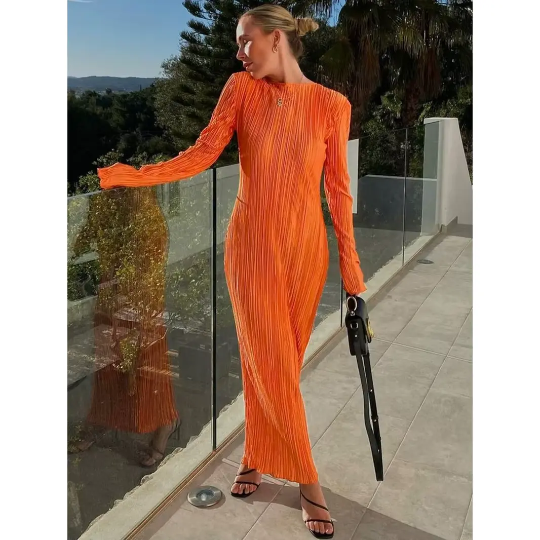 orange midi dress long sleeve ORANGE LONG SLEEVE Midi Dress