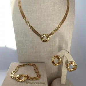 LG-056 Double Cuba Chain Set Necklace/Bracelet/Earrings Casual