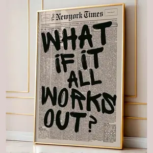 Retro What If It All Works Out Newspaper Print, Typography Poster, Trendy Wall Art, Motivational Poster, Digital Print, What If Poster Print