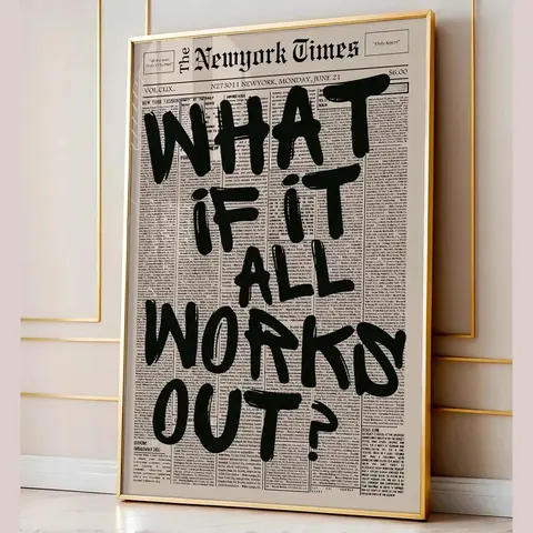 Retro "What If It All Works Out" Newspaper Print Typography Quote Poster - Artistic, Modern Cool Polka Dot Design, 12x18in(30x45cm)/24x36in(60x90cm) Motivational Digital Wall Picture Decor for Wardrobe, Room Decorations, Home Supplies