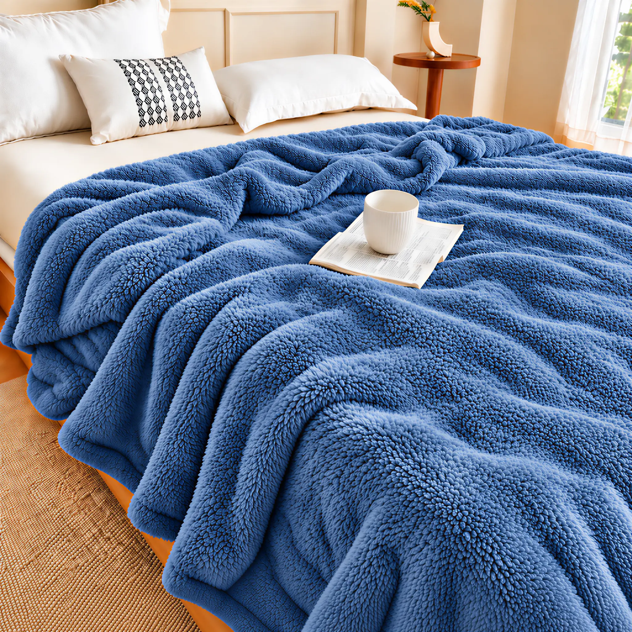 Bubble-Textured Fluffy Throw Blanket, 300 GSM Soft Plush Fleece Blanket, Thick, Cozy All-Season Blanket for Couch, Bed, and Sofa, Aesthetic Home Decor, Dorm Room & Holiday Gift Idea