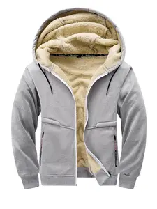 Men's Fleece Lined Jacket Coat, Zipper Hooded Sweatshirt, Long Sleeve Winter Warm Outerwear, Casual Fitted Outdoor Wear for Fall & Winter