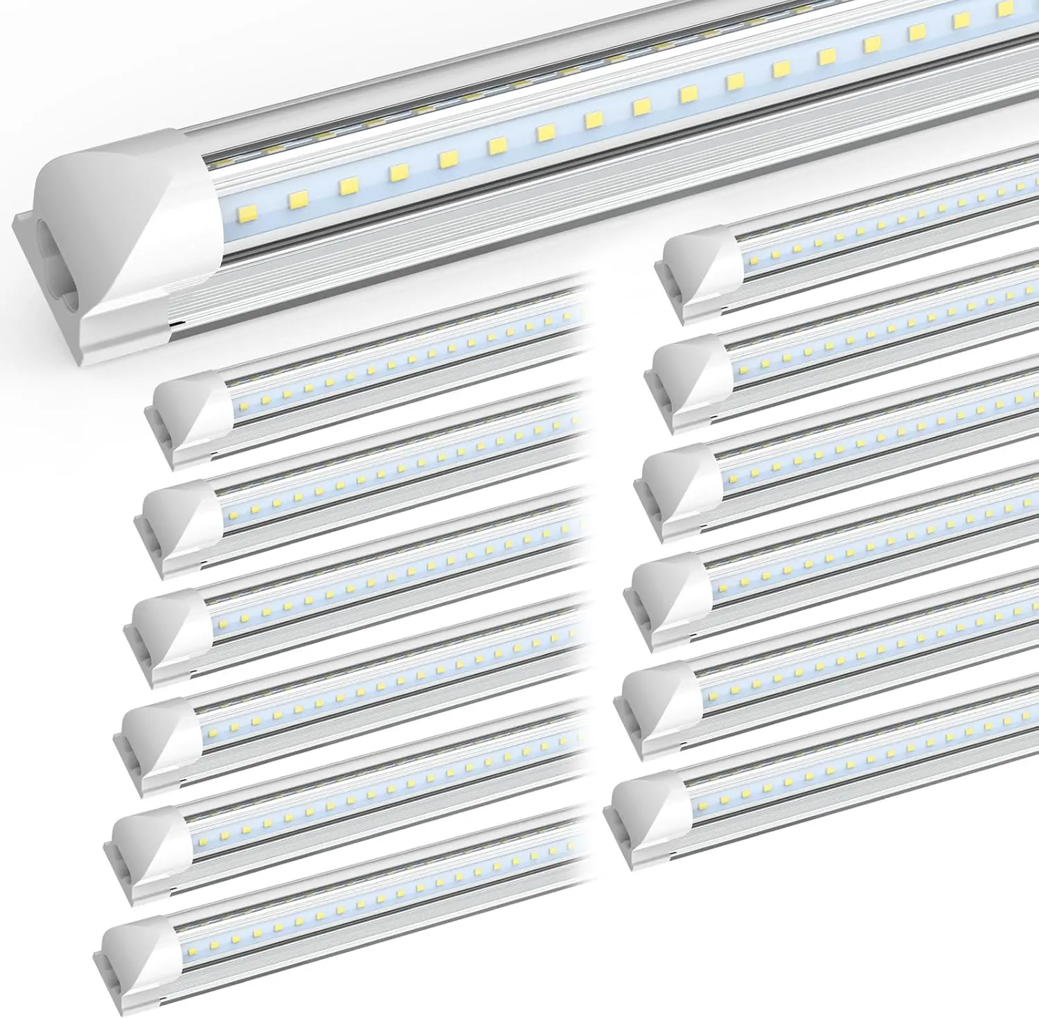 SHOPLED 8FT Linkable V-Shape LED Shop Light, 12-Pack 100W 15000LM 6500K Plug & Play T8 Tube Fixtures, ETL Listed Energy-Saving Commercial Lighting for Garage, Warehouse