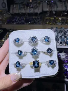 s925 natural crystal gems November Birthstone blue topaz ring jewelry