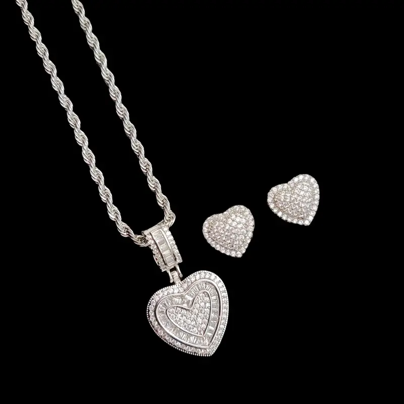 2Pieces/Set Women Heart Pendant Necklace & Earrings Set, Artificial Zircon Jewelry for Women, Street Style Accessories for Daily Wear, Necklace And Earring Set