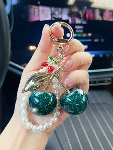 Women's Pearl Chain Sparkle Cherry Fashion Car Keychain, Creative Bag Decoration Charm, Stylish Key Ring Gift Choice, All Seasons, Keychain For Bags