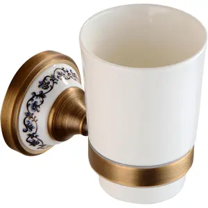 Antique Bronze Brass Toothbrush Holder Cup Holder with White, Wall Mounted Accessories,Porcelain