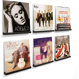 Vinyl Record Shelf Wall Mount, 6 Pack Album Record Holder Wall, 12 inch Vinyl Record Storage Shelves Wall, Wood Record Display for Living Room