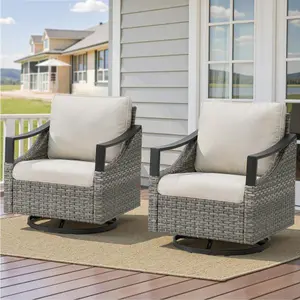 Outdoor Swivel Rocker Patio Chairs-High Back Wicker Swivel Rocker Patio Chairs Set of 2,PE Wicker Chair Outdoor Patio Furniture Sets with Covered Cushions for Porch Balcony Patio Deck ，Beige