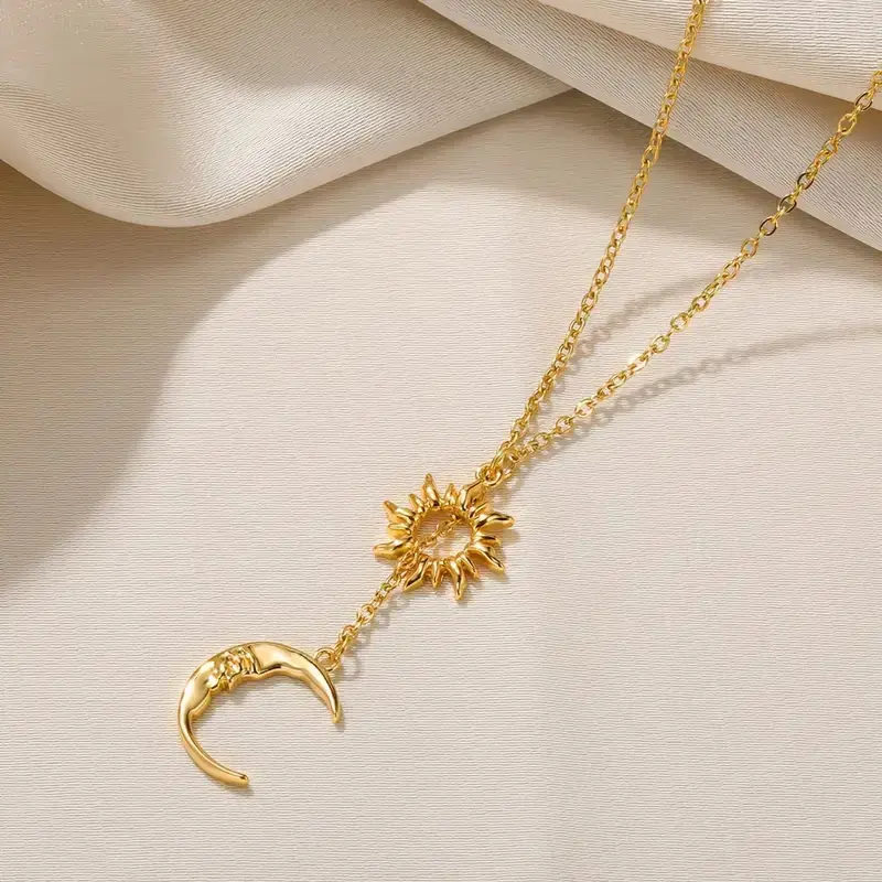 Sun & Moon Design Pendant Necklace for Women & Girls, Fashion Jewelry for Party, Daily Clothing Decor, Trendy All-match & Exquisite Jewelry for Birthday Gift, Minimalist Necklaces