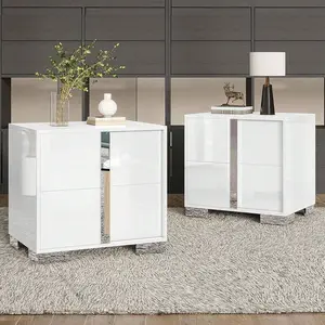 23.6" Modern Nightstand With Drawers – High Gloss UV Finish & Electroplated Pull Handle, Bedside Table For Bedroom