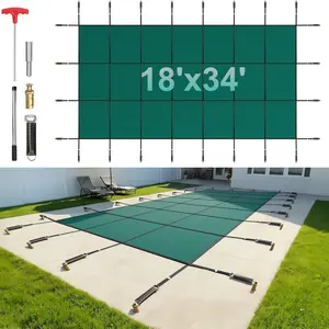 VEVOR Pool Safety Cover Fits 16x32ft Rectangle Inground Pools, Safety Pool Cover with Drainage Holes, Mesh Solid Pool Cover for Swimming Pool, Winter Safety Cover, Green