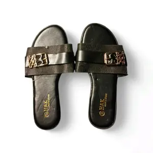 Elegant Black Slip-On Sandals with Minimalist Gold Accent Design for Women Girl Walking Shoes Summer