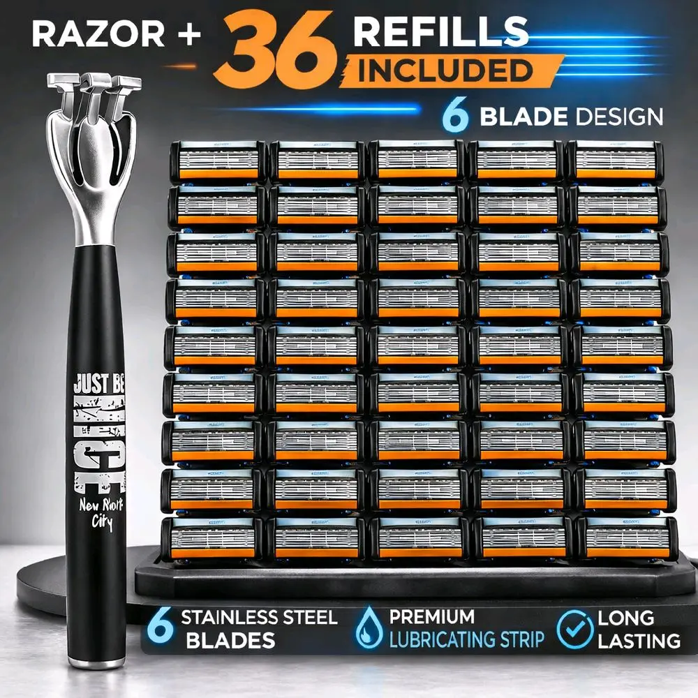 Premium 6-Blade Razor Handle with 36 Refills Cartridges for Men Smooth ...