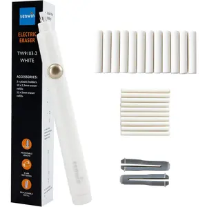 Battery Operated Pencil Eraser, Electric Eraser Kit with 2 Different Eraser Sizes, Ideal for Sketching, Drafting, Drawing (White)