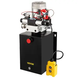 VEVOR Hydraulic Power Unit 12 Volt Dump Trailer Hydraulic Pump Double Acting 12 Quart Hydraulic Pump Electric Hydraulic Cylinder Pump with Brass Pressure Gauge for Dump Trailer Lift Gates Trucker