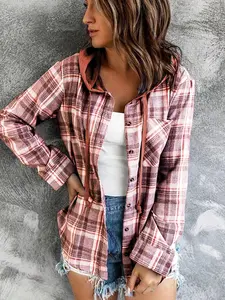 A set of women's casual pink plaid jackets, suitable for autumn and winter, suitable for home, indoor, and outdoor wear