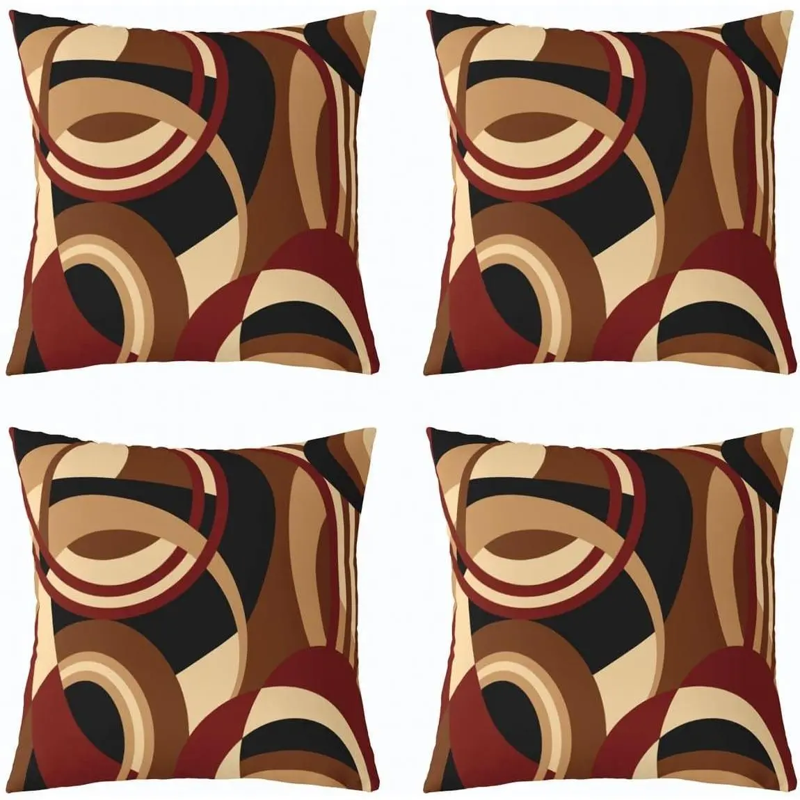 Burgundy Brown Black Square Cushion Covers Set Stripes Reversible Throw Pillow Covers Decor Abstract Geometric Pillow Covers Home Decor Modern Striped Art Vintage