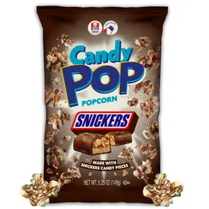 CANDY POP Snickers Popcorn, Sweet Candies-Flavored Chocolate & Peanut Coated Crispy Snack, 5.25oz 1-Pack