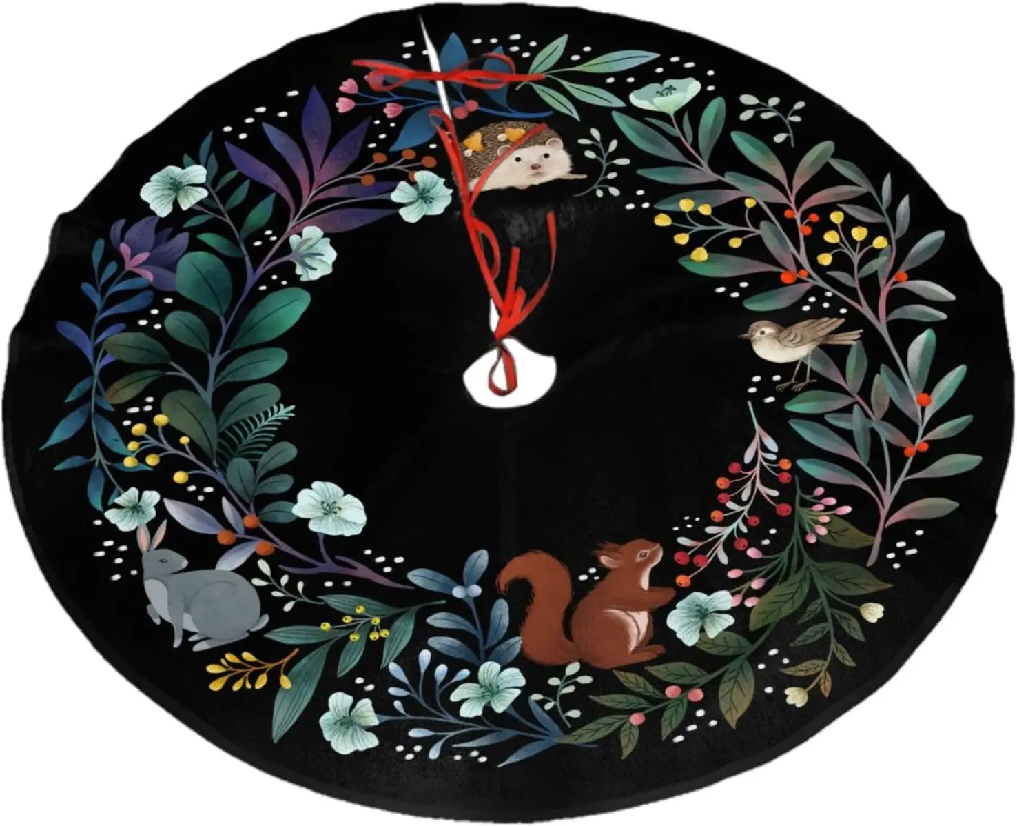Forest Wreath Christmas Tree Skirt 36" for Xmas Holiday New Year Party Circle Tree Mat Ornaments Decoration