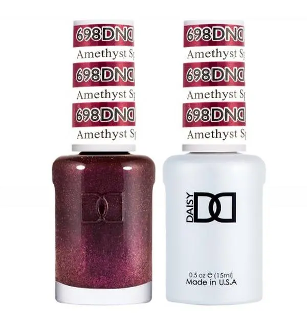 DAISY DND Duo Gel Nail Polish & Matching Lacquer Set, UV Cured Formula for Professional Manicures, Shade #698 Amethyst Sparkles, Gel Polish, Bottle, Unisex, Nail Art & Nail Polish