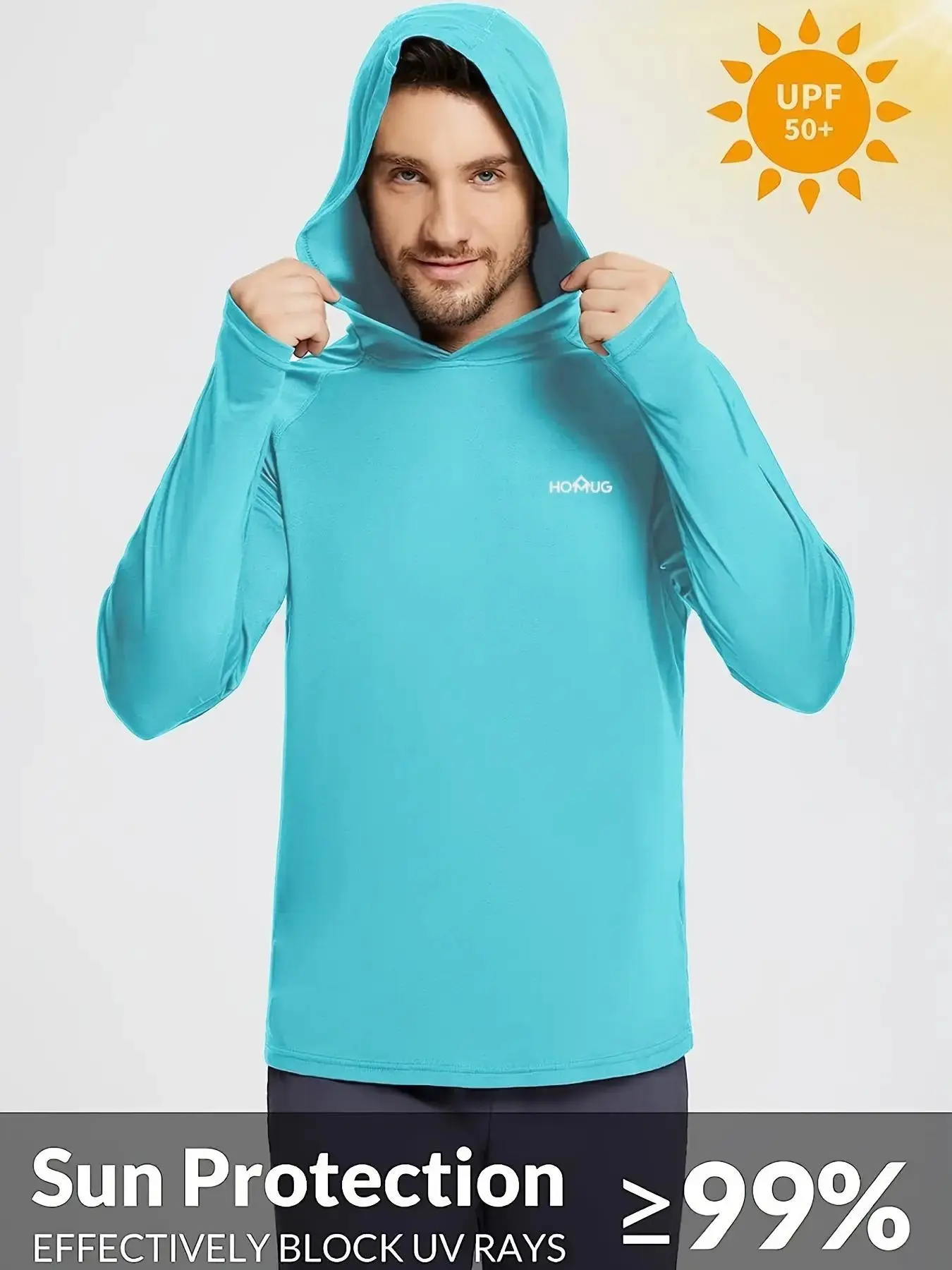 5PCS Men's Loose Letter Print Long Sleeve Hooded Rashguard, Quick Dry Sport Shirt, Lightweight Sun Protection Thumb Holes Top for Outdoor Activities, Workout Tops, Men's Sport & Outdoor Clothing for Fall & Winter, Gym Clothing