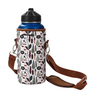 LARGE Water Bottle Carrier Neoprene Holder with Adjustable Padded Shoulder Strap - 32oz, Height 7" Diameter 3.5" Strap 55"