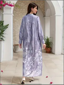 Light Muslim Abaya Dress, Floral & Lantern Print, High Neck Long Sleeve Maxi, Loose Islamic Modest Wear, Ramadan, Dubai Style, Long Sleeve Dresses, Islamic Clothing