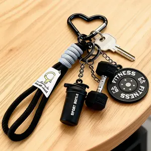 Fitness Keychain Set with 5KG Dumbbell 45 LB Weight Plate & Sports Kettle Silicone Pendants Durable Nylon Lanyard Motivational Gym Accessories for Boyfriend Girlfriend