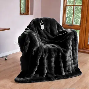Electric Heated Blanket Throw 50''x60'',Luxury Faux Rabbit Fur Heating Throw Blankets,Fast Heating with 1/2/4/6/8/10 Hours,Overheat Protection, Quick Heati