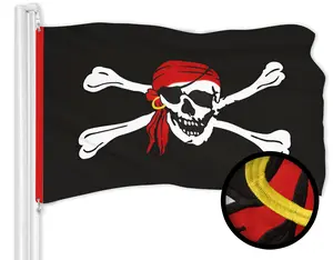 G128 Pirate Jolly Roger Red Head Scarf Flag | 3x5 Ft | ToughWeave Series Embroidered 300D Polyester | Novelty Flag, Embroidered Design, Indoor/Outdoor, Brass Grommets