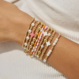 Colorful Stacking Bracelet Set, Stackable Bracelets, Fashionable Cross & Beaded Design Bracelets for Women & Girls, Casual Trendy Accessories for Party and Daily Life,Christmas Gifts For GF
