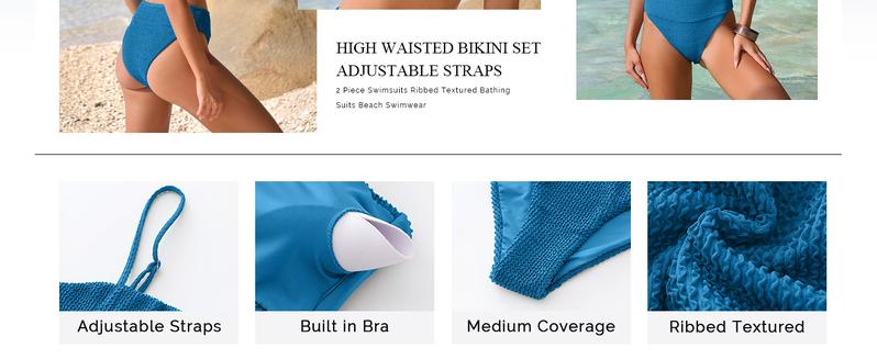 ANRABESS High Waisted Bikini Sets for Women Tummy Control 2 Piece Swimsuits Ribbed Textured Bathing Suits Beach Swimwear