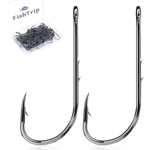 Baitholder Hooks Fishing Offset- 100pcs Bait Holder Fish Hook Double Barbed/Long Shank/Closed Eye/Black for Fishing Rigs Freshwater Saltwater