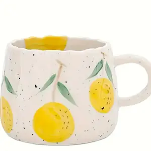 Fruit Pattern Ceramic Mug | LEMON pattern | 10 Fl oz, Hot or Cold, Limited Stock, White with lemon Design - Drinkware, Cup | 1 piece | limited stocks Reusable Coffee Washable Reuse