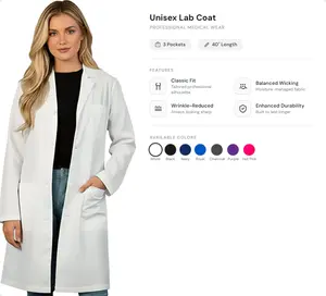 HEEDFIT Premium Quality Unisex Lab Coat, Ultra-Comfortable Poly-Cotton 40” Long Doctor Lab Coats with 3 Pockets and Pen Slot