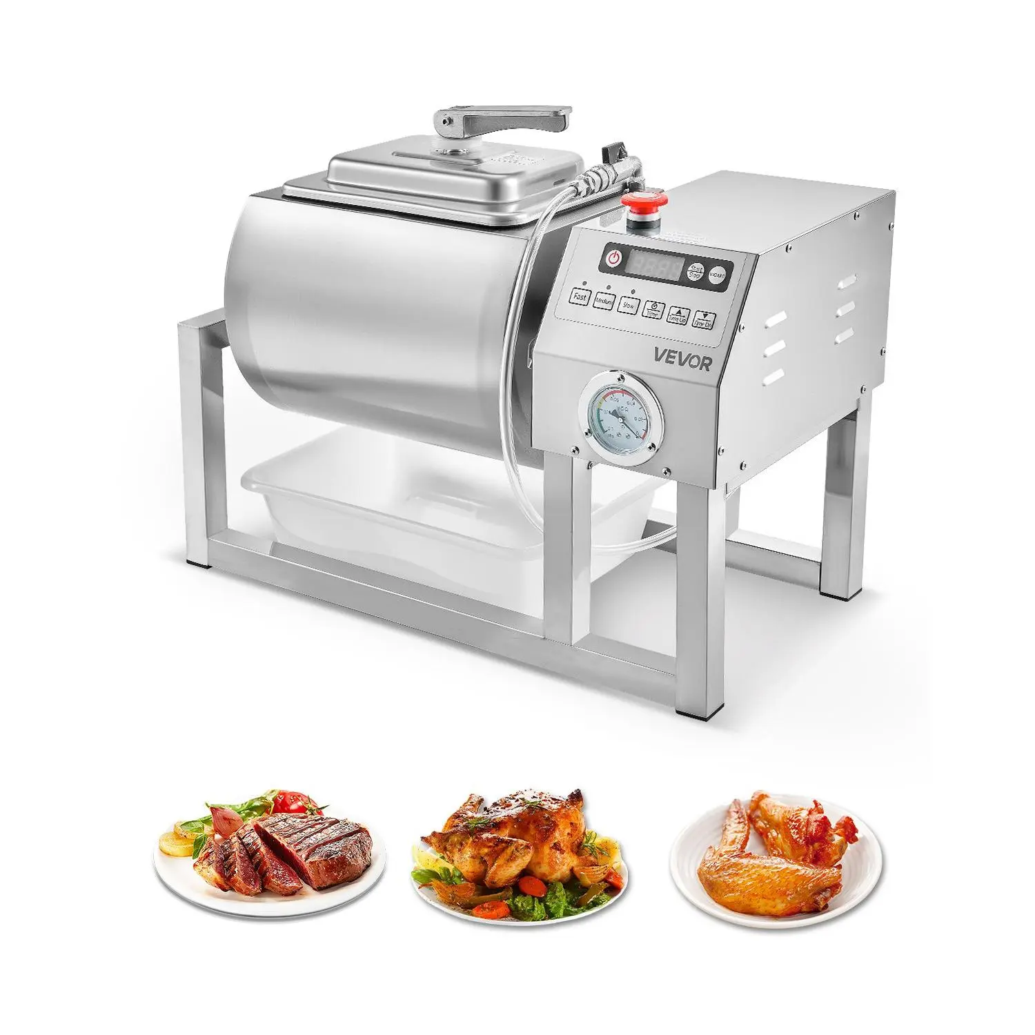 VEVOR Commercial Stainless Steel Vacuum Tumbler Marinator, 20L 60kpa Vacuum Pressure Machine with Bidirectional Rotation, 3-Speed, Dual Sealing, Pressure Relief Switch, Easy to Maintain for Steak, Restaurants, Steak Houses