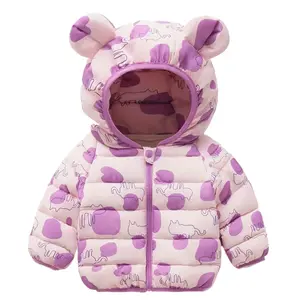 Girls' Winter Coat with Hood - Warm Pink & Purple Outerwear, Full-Zip Closure, Soft Polyester Jacket Toddlers & Baby Girls - Cold Weather Clothing, Winter Coats Girls, Cartoon Animal Print, Plush Lined Comfort