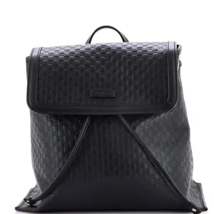 Pre-owned GUCCI Leather Backpacks Drawstring Flap Backpack Microguccissima Medium by Rebag