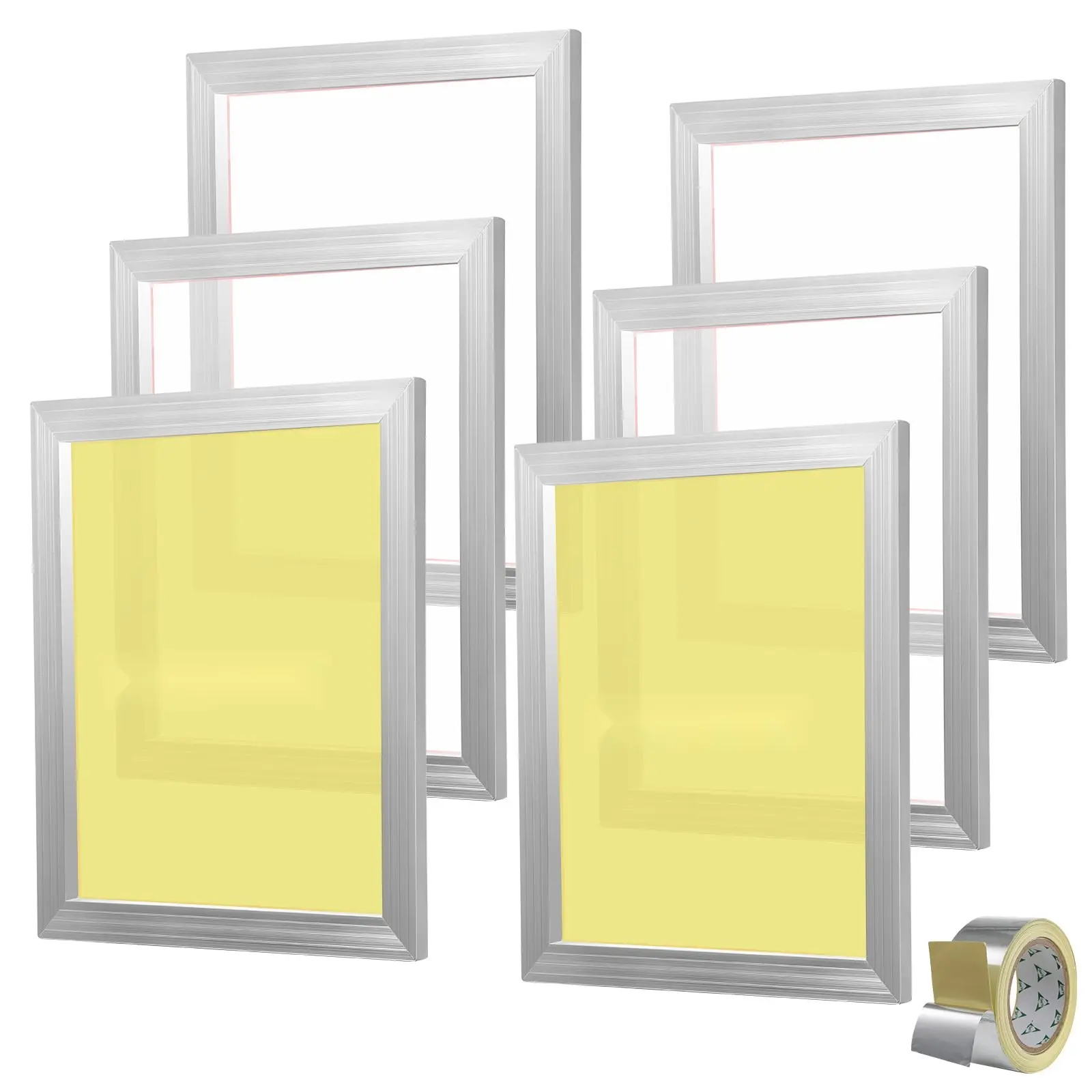 Screen Printing Kit Aluminum Silk Screen Frames Set Of 6, 16x20 Inch Silk Screen Frame With 110 Mesh Count, High Tension Nylon Mesh, Sealing Tape, Squeegee, Emulsion For T-Shirts DIY Printing