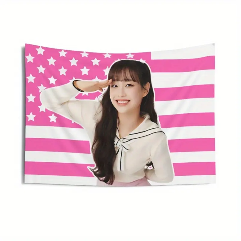 LOONA Chuu Tribute Hanging Tapestry - Pink American Flag with Black-White Stripes, Stars, Kpop Style 3x5ft Fabric Wall Decor, No Electricity Required, Ideal Gift for Chuu Fans, Curtains